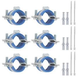 PATIKIL 0.9"-1.1"/23-28mm Split Ring Pipe Hanger, 6 Pcs Heavy Duty Adjustable Pipe Bracket Clamp Galvanized Iron Wall Ceiling Mount Pipe Strap Support with Screws & Expansion Tube, Blue