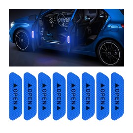 AUKEPO 8PCS Reflective Open Warning Stickers for Car Door, Night Visibility Auto Safety Prompt Decals, Anti-Collision Protective Strip Tape, Car Accessories Universal for Truck, SUV, Van (Blue)