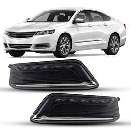 Winjet LED DRL Fog Lights Assembly Compatible with [2014 2015 2016 2017 2018 2019 2020 Chevy Impala] Smoke Lens Driving DRL Fog Lights + Switch + Wiring Kit 2PCS