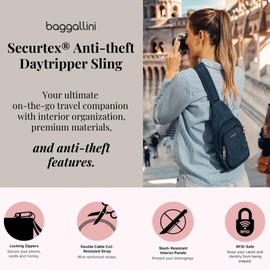 Baggallini Anti-Theft Daytripper Sling 7x12 Crossbody Travel Safe Bag W/Securtex Locking Zippers, Slash-Resistant & RFID
