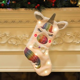 PGYFIS Christmas Stocking with LED Light Sparkly Sequins Stockings for Holiday Decoration