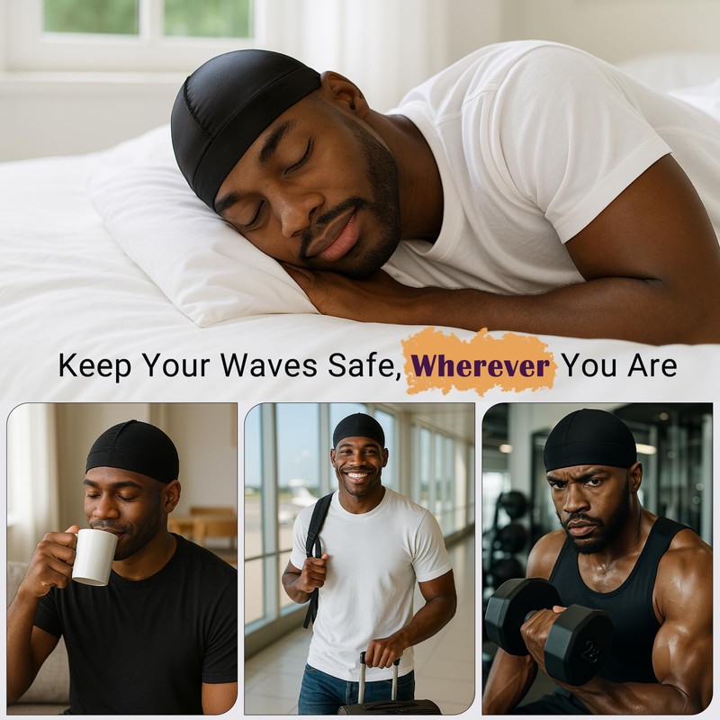 DURALA Adjustable Wave Cap, Premium Elastic Stocking Cap for 360