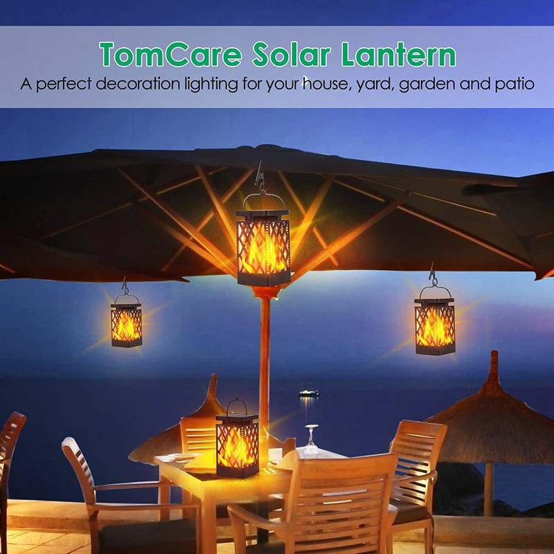 TomCare Solar Lights Outdoor Flickering Flame Solar Lantern Outdoor Hanging
