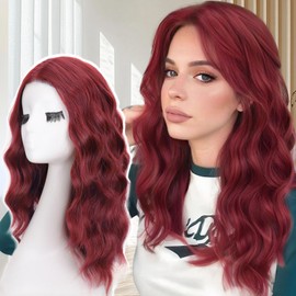 AISI HAIR Red Wig for Women Medium Length Wave Curly Glueless Synthetic Heat Resistant Hair Wigs for Daily Party Cosplay