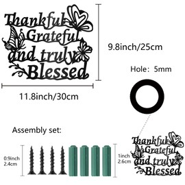 CREATCABIN Art Word Wall Sign Decor Black Metal Hanging Wall Home Decoration with Butterflies Thankful Grateful and Truly Blessed Iron Word Sculpture for Bedroom Living Room Kitchen 11.8x9.8in