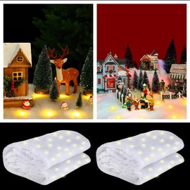 Tudomro Christmas Snow Blanket LED Fake Snow Runner Pre Lit Village Blanket with LED Table Decor for Christmas Village Display 4 ft x 13 Inch(Warm White,2 Pcs)