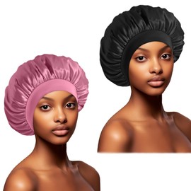 2PCS Silk Bonnet for Sleeping Women, Satin Bonnet for Sleeping with Soft Elastic Band, Silk Hair Bonnets for Women Curly Hair