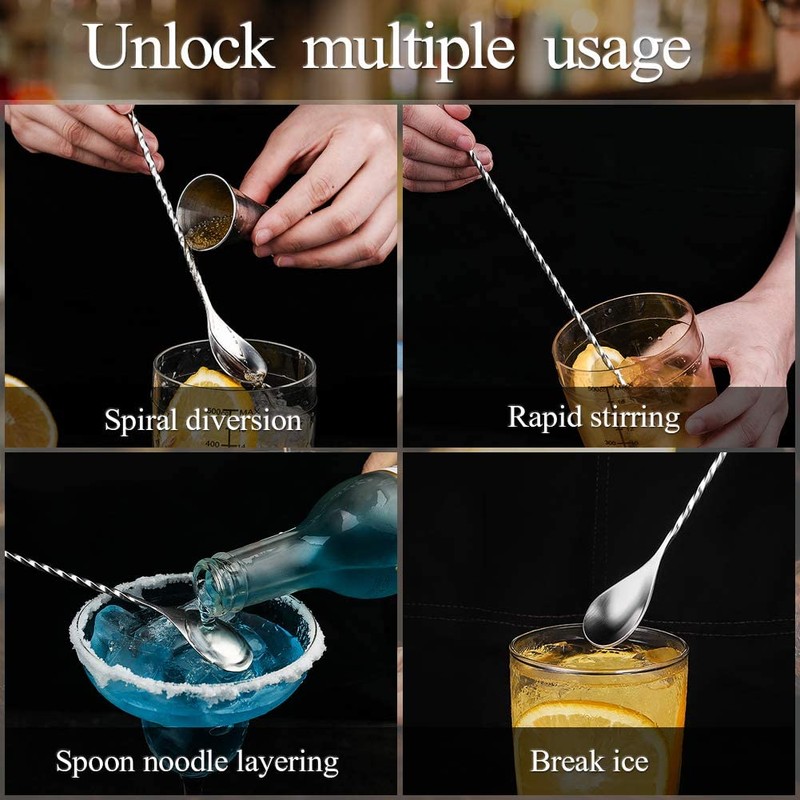 Cocktail Spoon Silver, 11.8 inches Stirrer, Long Mixing Spoon, Stainless