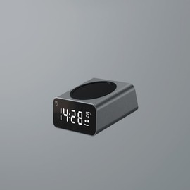 Xoopar - Digitaler Wecker Mit Schnellinduktionsladegerät 15W Mit Thermometer - Hergestellt Aus Aluminium - Recyceltes Plastik Kompatibel Mit Neuen Smartphones - REDDI Charge SCHWARZ