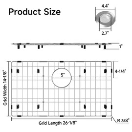 jkxoo 26-1/8’’ x 14-1/8’’ Sink Protectors for Kitchen Sink, Stainless Steel Kitchen Sink Protector, Sink Grate for Bottom of Kitchen Sink with Rear Drain, Sink Grid for Single Bowl Kitchen Sink