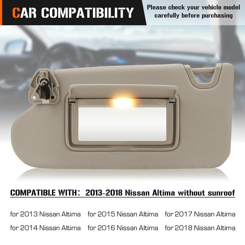 Sun Visor with Vanity Light for 2013-2018 Nissan Altima Without