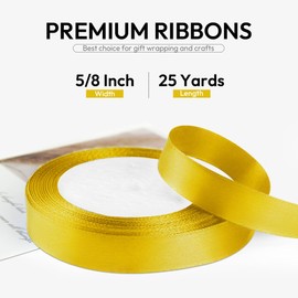 HimBen 5/8 Inch 25 Yards Satin Ribbon Yellow, Solid Color Fabric Ribbon for Gift Wrapping, Wedding, Polyester Gift Ribbon for Birthday Party Decoration, Craft, Hair, Floral, Sewing