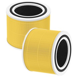 HOSECES 3-in-1 True HEPA Filter Core 300-RF Replacement for LEVOIT CORE 300 CORE 300S Air Purifier Pet Filter, High Efficiency Activated Carbon Filter 2Pack (Yellow Pet)