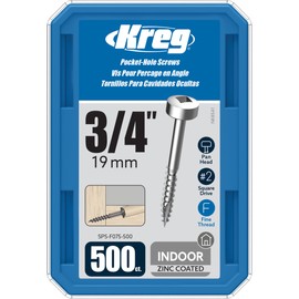 Kreg SPS-F075-500 Zinc Pocket Screws, 3/4 Inch #6 Fine Thread, Pan Head (500 Count)