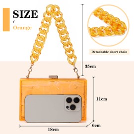 EVEOUT Women Acrylic Transparent Evening Clutches Clear Box Jelly Handbag Cross Body Handbag Bag Ladies Gift, Orange 03, Cocktail