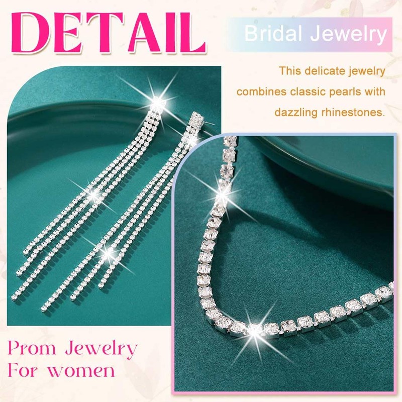 Aukmla Rhinestone Wedding Jewelry Sets Silver Choker Necklaces and Earring