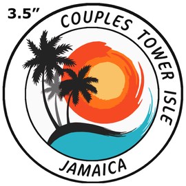 Couples Tower Isle, Jamaica Tropical Scene Decorative Car Truck Window Sticker Decal Vinyl Die-Cut Badge Emblem Vacation Souvenir Travel Gear Ocean Island Beach