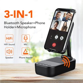 Cell Phone Stand with Wireless Bluetooth Speaker and Anti-Slip Base HD Surround Sound,Perfect for Home and Outdoors with Bluetooth Speaker for Desk,IP7 Waterproof Speaker,Compatible with Phone/Pad