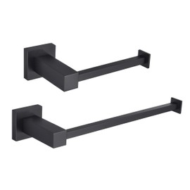 KIBI Cube Bathroom Hardware Set 2 Piece Bathroom Accessories Set | Towel Bar, Toilet Paper Holder (Matte Black) (C-KBA15-2-1)