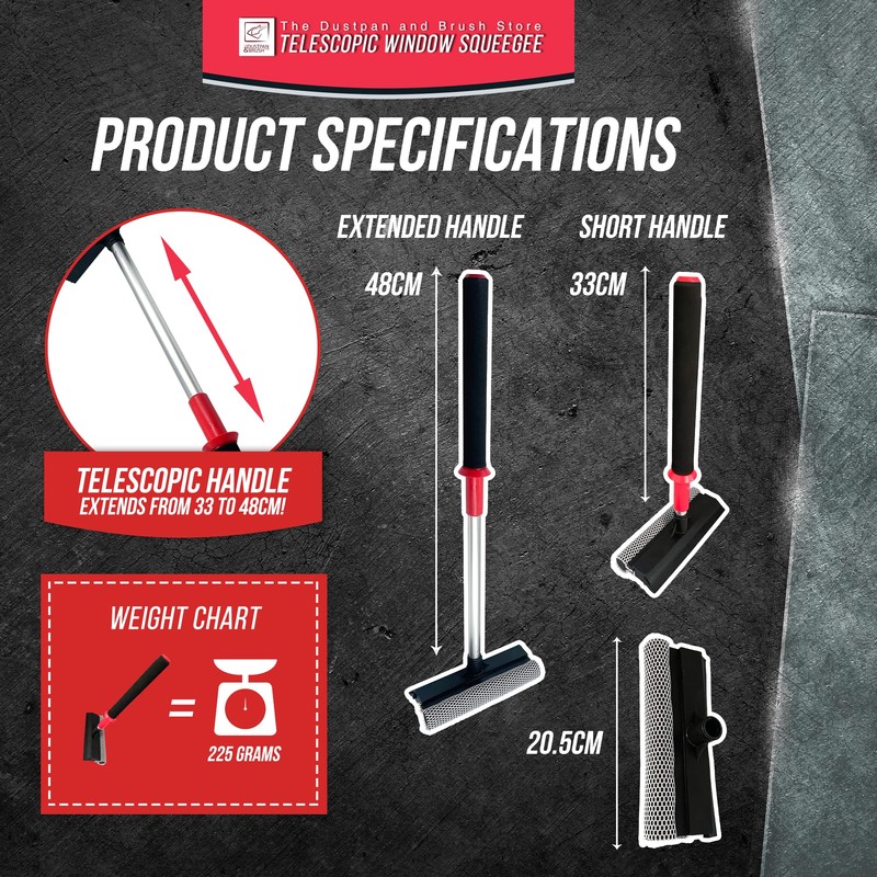 2 in 1 Telescopic Window Squeegee with Durable Squeegee Blade