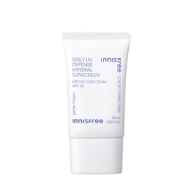 innisfree Daily UV Defense Mineral Sunscreen Broad Spectrum SPF 45 with Sooting Cica and Color Correcting Green Tint