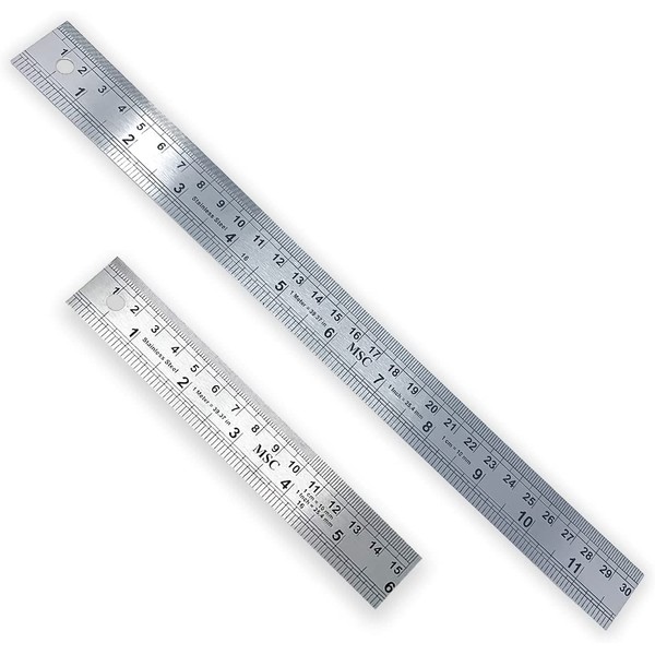 MSC Stainless Steel Metal Shatterproof Straight Edge Metric Ruler Ideal for Sewing (15cm 30cm)
