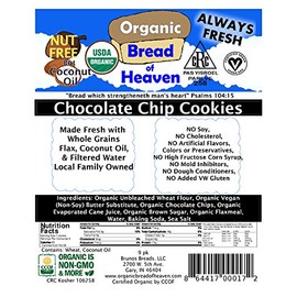 Organic Bread of Heaven ~ Chocolate Chip Cookies 2 pkgs of 9 ~ USDA Organic
