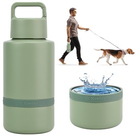 KEWIXY Insulated Dog Water Bottle with Travel Bowl, Dog Lover Gift, Portable Water Bottle Dispenser, Accessories for Car, Hiking, Camping, Outdoor, Leak-Proof, Detachable (Sage Green)