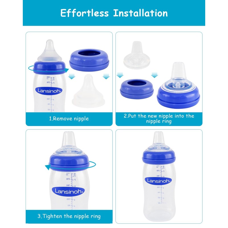 Sippy Spouts for Lansinoh Baby Bottles, Soft 100% Silicone Sippy