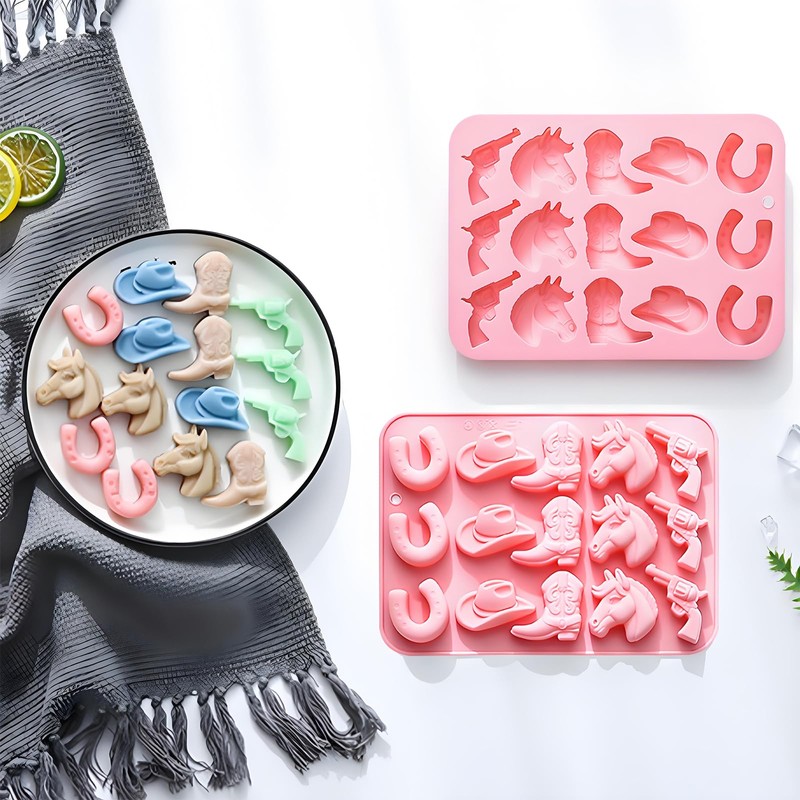 Western Cowboy Ice Cube Mold, Pink Silicone Tray with Horse