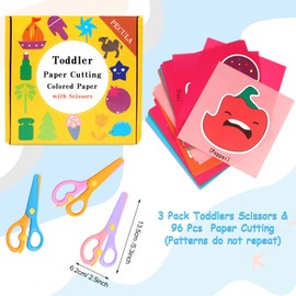 Safety Scissors For Toddler, Kids, Children - Plastic, Dual-Color Preschool Training Scissors(3 Pack), Paper Cutting(96 Pcs) Set For Paper Craft Supplies