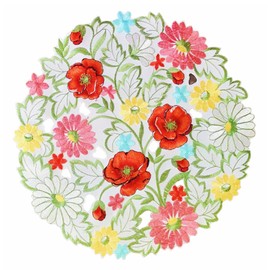 Flower Placemats Set of 4 Embroidered Flowery Table Place Mat Floral Cutwork Table Doily Home Kitchen Dining Spring/Summer Tabletop Decoration Red (Placemat 14" Set of 4)