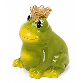 Frog Prince Money Box Ceramic 12 cm Green with Gold Crown Lockable with Key Money Box Ideal gift for Birth / Christening / Birthday
