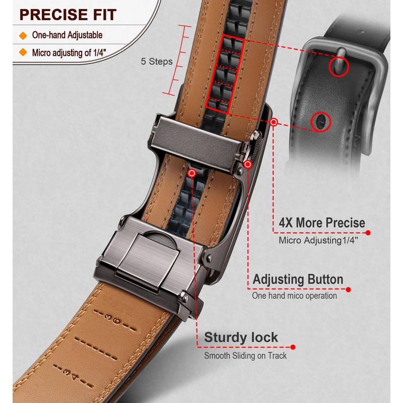 KEMISANT Ratchet Belt with Automatic Buckle, Leather Belt for Men
