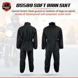 Daniel Smart Motorcycle Soft Polyester Rain Suit for Men Waterproof with Reflective piping and Zipper Closure.