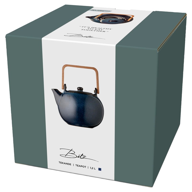 BITZ Dark Blue Stoneware/Ceramic Teapot 1.2 Litre Height 20 cm