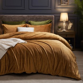 PHF Super Soft Velvet Duvet Cover King Size, 3pcs Luxurious Breathable Velour Fluffy Comforter Cover with 8 Ties, Cozy Flannel Duvet Cover with Pillow Shams, Zipper Closure, 104"x90", Camel