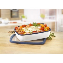 HoneyWare Classic Line Enamel Food Storage Container with Lid, Flat, 1.6 L, Heat Resistant up to 400 °C, Meal Prep Boxes Suitable for All Types of Cookers, Oven and Grill, Storage Box with Lid