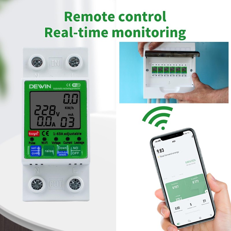 DEWIN Electricity Meter DIN Rail WiFi, Electricity Meter Smart DIN