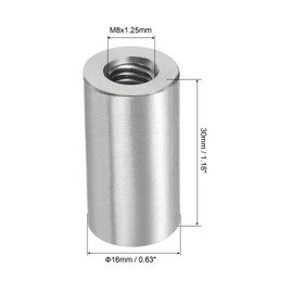 QUARKZMAN M8 Round Connection Nuts 304 Stainless Steel Coupling Nut 30 mm / 1.18 Inch Length Sleeve Rod Bolt Nut for Bracket M8 x 30 x 16 mm Pack of 5