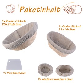 Herboom Set of 2 Proofing Baskets for Bread Baking, Round and Ovals, Bread Baking Accessories, Bread Basket, Bread Baking Mould for Home Bakers Bread Baking with Plastic Scraper