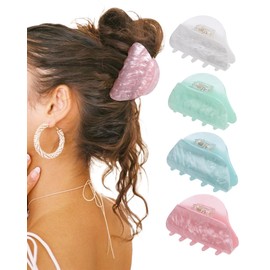 HAIMEIKANG Acrylic Hair Claw Clips - Large Jaw Hair Clips for Thick or Thin Hair, Strong Hold, Non-Slip Stylish Hair Accessories (White, Pink, Green, Blue)