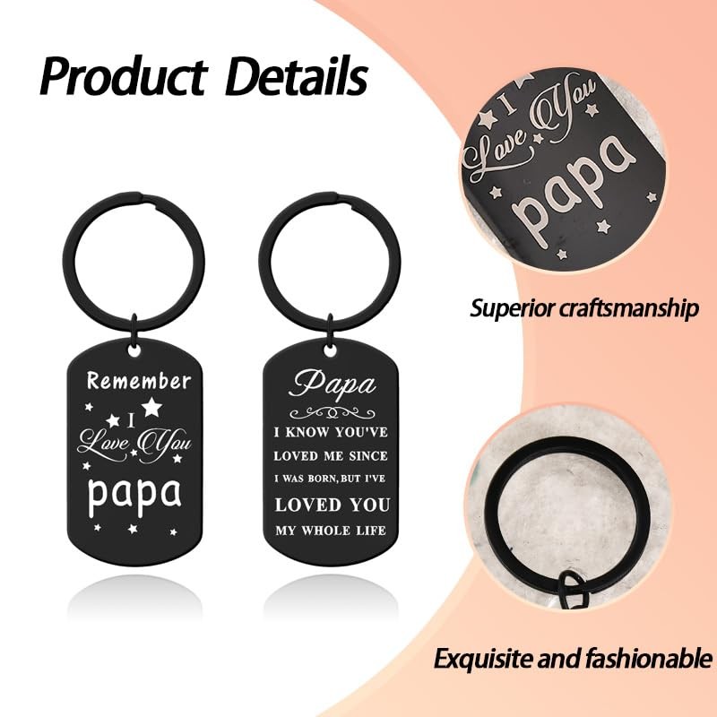 Papa Fathers Day Keychain for Grandpa Birthday Gifts for Men