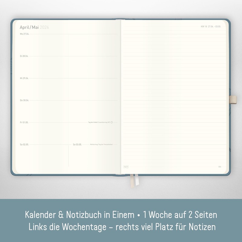 Häfft® Weekly Note Calendar 2026 A4 "Blue Ginkgo" Book Calendar,
