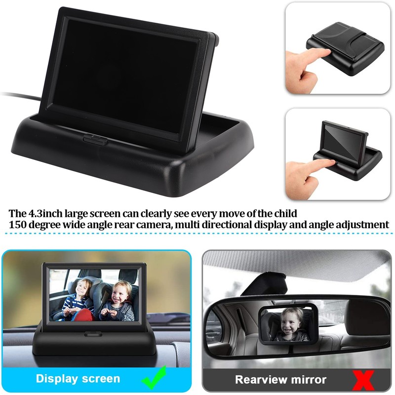 Car Baby Camera 4.3in Large Screen Clear Display 360° Rotating