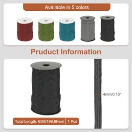 sourcing map 550 Paracord 200 Feet, 4mm 7 Strand Parachutes Cord Spool Survival Strong Rope String for Camping Hiking Fishing, Black