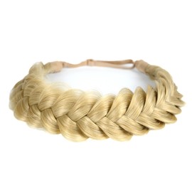 STHEJFB Braid Headband 2 Strands Messy Classic Chunky Plaited Wide Braids Elastic Stretch Quality Synthetic Braided Headband Women Girl Bohemian Hair Braid 65g (Light Beach)