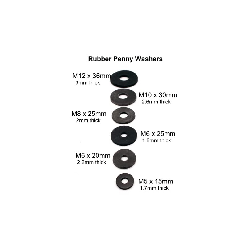 6x Rubber Penny Washers M5, 5.4mm Inner Diameter x 15mm