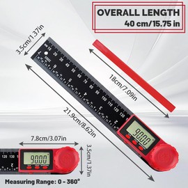 flintronic Digital Protractor, 2-in-1 Digital Protractor with LCD Display, 360° Angle Measuring, Hold and Lock Function, for Woodworking Measurement, Construction Repairs, 400 mm