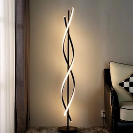 JUTIFAN Modern Spiral Floor Lamp for Living Room, 30W Dimmable Led Corner Floor Lamp with Remote Control, 53 Inch Black Floor Lamps 3 Color Tall Corner Reading Lamp Standing Floor Lamps for Bedroom